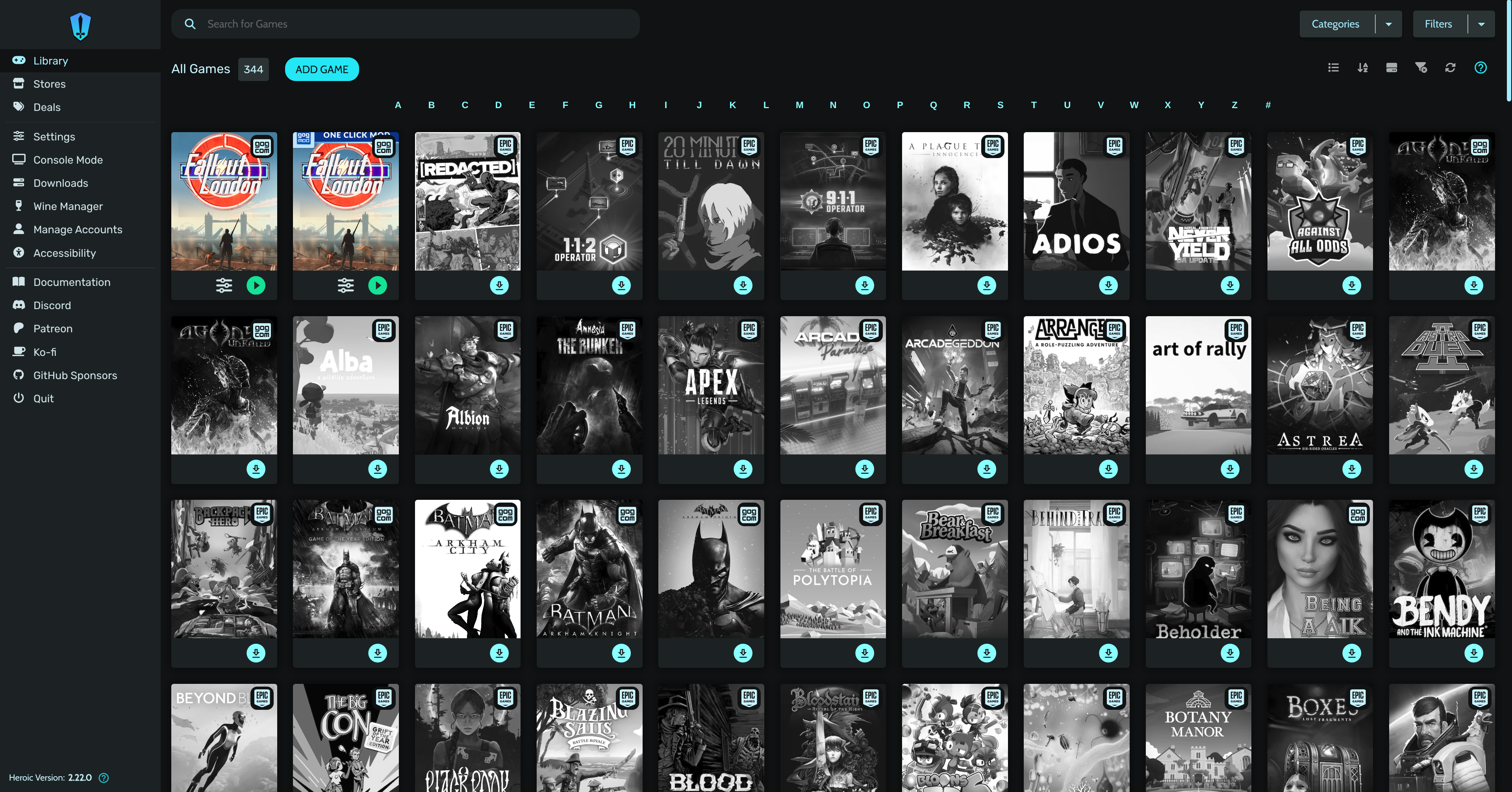Heroic Games Launcher main screen